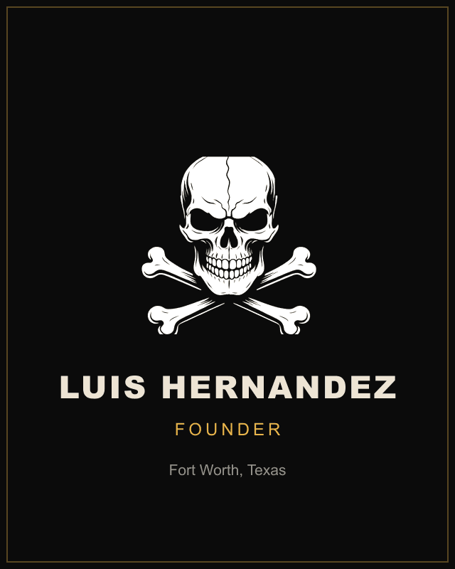 Texas Credit Outlaw nameplate for founder Luis Hernandez of Fort Worth, Texas